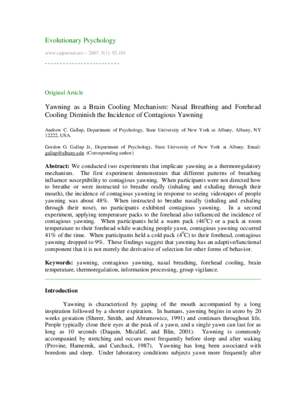 (PDF) Yawning as a Brain Cooling Mechanism Nasal Breathing and