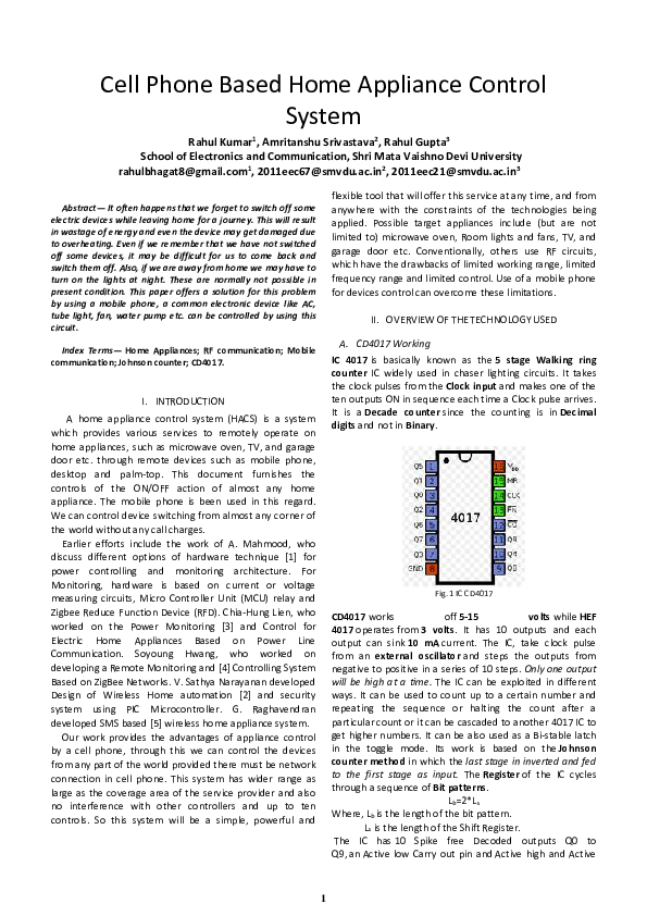 (PDF) Cell Phone Based Home Appliance Control System Amritanshu
