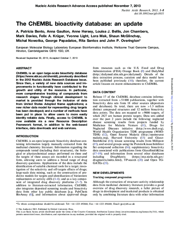 The ChEMBL bioactivity database: an update