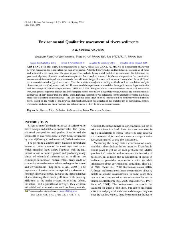 (PDF) Environmental Qualitative assessment of rivers sediments