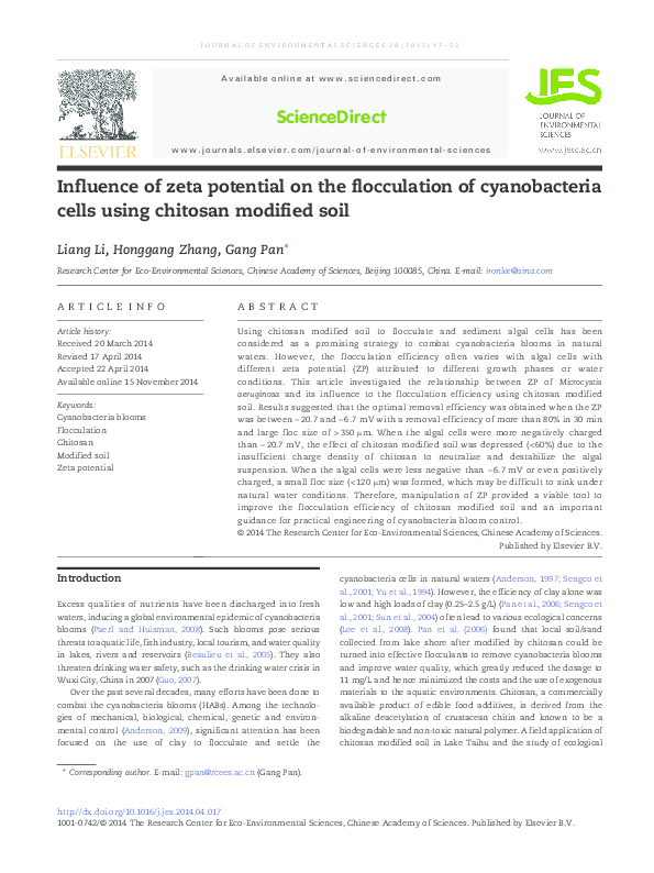 (PDF) Influence of zeta potential on the flocculation of cyanobacteria ...