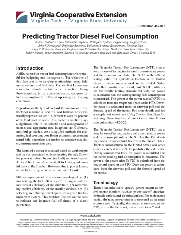 (PDF) Predicting Tractor Diesel Fuel Consumption Gary Roberson
