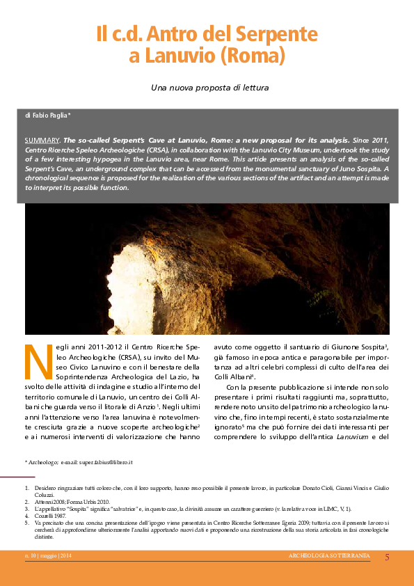(PDF) Il c.d. Antro del Serpente a Lanuvio (Roma)