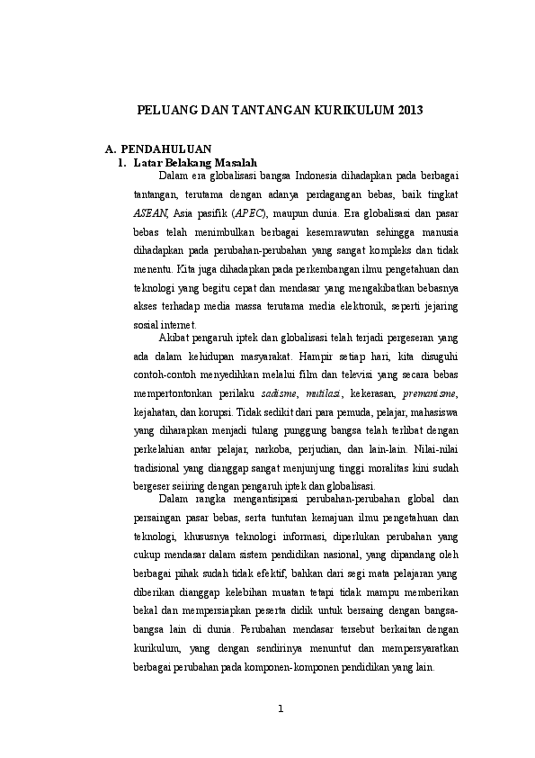 Doc Peluang Dan Tantangan Kurikulum 2013 Sridayani Mahfuz Budi Academia Edu