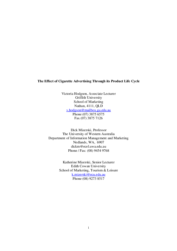 The Effect of Cigarette Advertising Through its Product Life Cycle