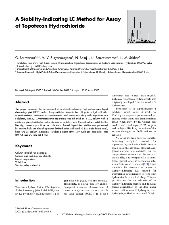 (PDF) A Stability-Indicating LC Method for Assay of Topotecan Hydrochloride