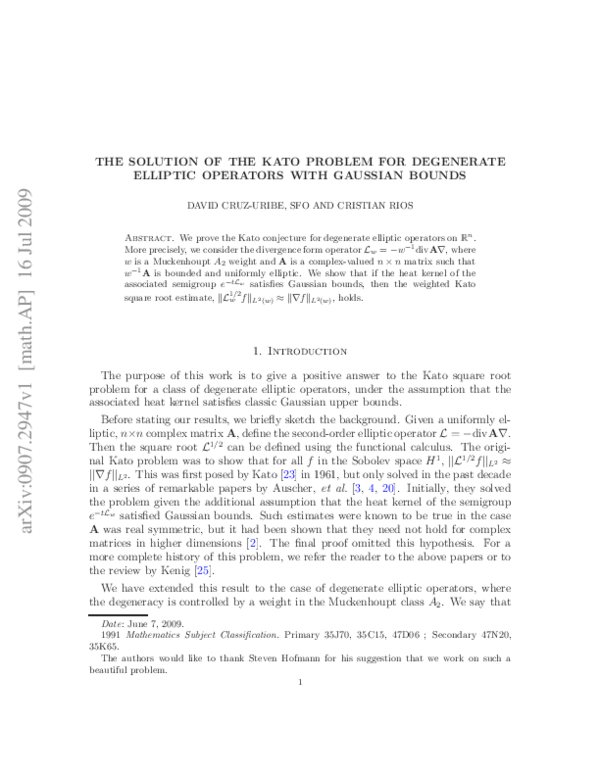 (PDF) The solution of the Kato problem for degenerate elliptic ...