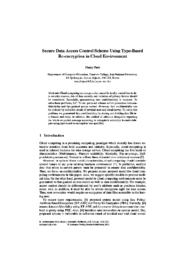 Secure Data Access Control Scheme Using Type-Based Re-encryption in ...