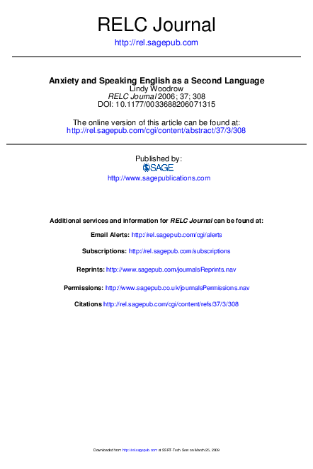 (PDF) Anxiety and speaking English as a second language