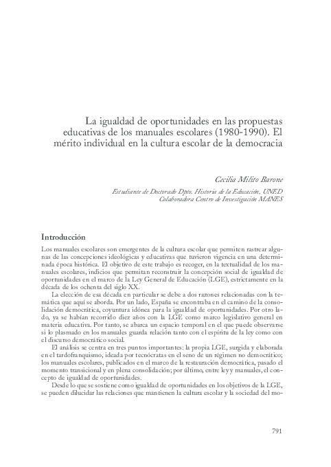 (PDF) La igualdad de oportunidades en las propuestas educativas de los ...