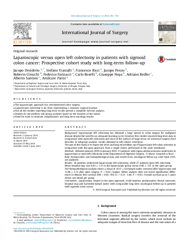 (PDF) Laparoscopic versus open left colectomy in patients with sigmoid ...