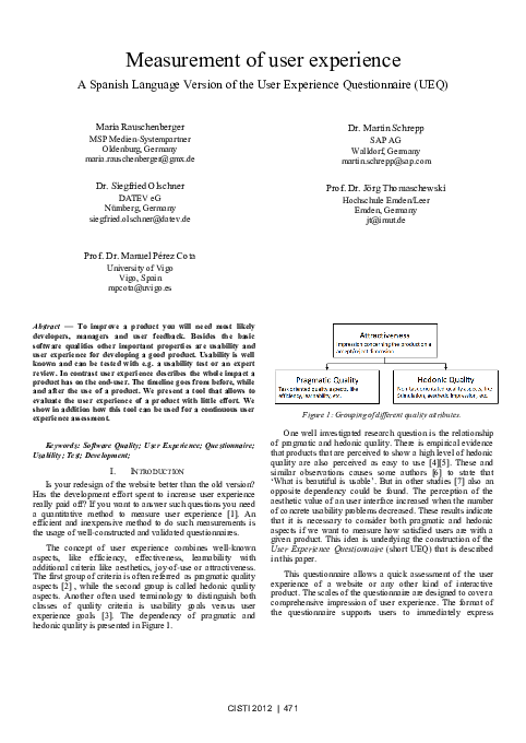 (PDF) Measurement of user experience A Spanish Language Version of the ...