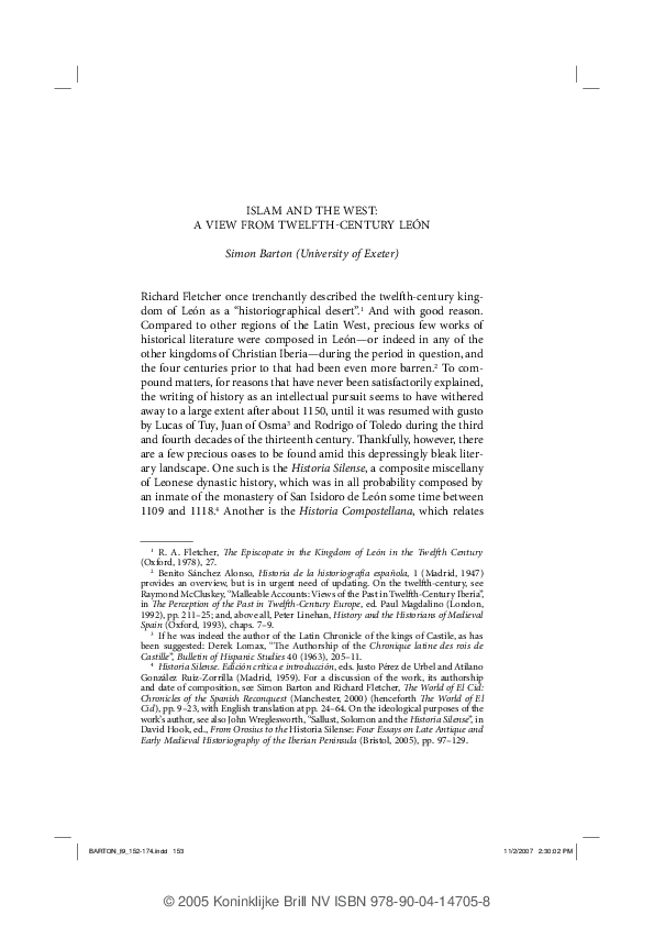 Pdf Islam And The West A View From Twelfth Century Leon In S Barton And P Linehan Eds Cross Crescent And Conversion Studies On Medieval Spain And Christendom In Memory Of Richard Fletcher