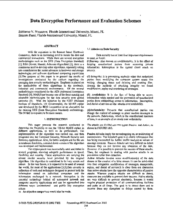 (PDF) Data Encryption Performance and Evaluation Schemes