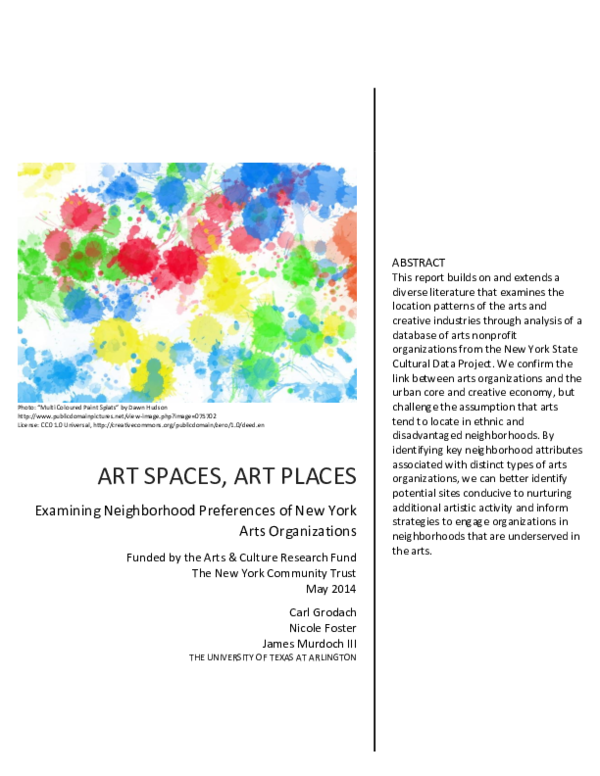 (PDF) ART SPACES, ART PLACES Examining Neighborhood Preferences of New
