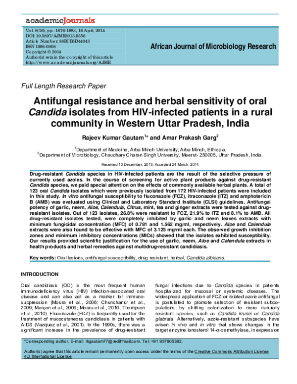 (PDF) African Journal of Microbiology Research Antifungal resistance
