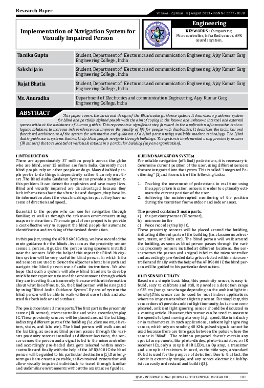 (PDF) Implementation of Navigation System for Visually Impaired Person