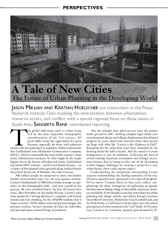 (PDF) A Tale of New Cities The Future of Urban Planning in the Developing World Jason Miklian