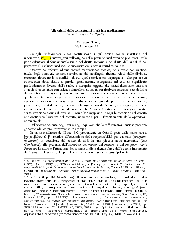 (DOC) Alle origini delle consuetudini marittime mediterranee. Symbola ...