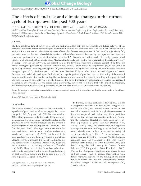 (PDF) The effects of land use and climate change on the carbon cycle of ...