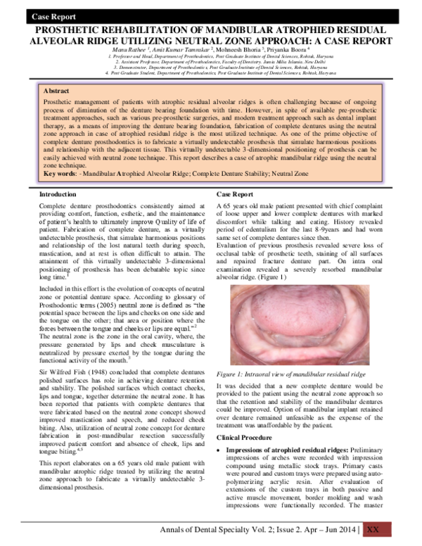 (PDF) PROSTHETIC REHABILITATION OF MANDIBULAR ATROPHIED RESIDUAL ALVEOLAR RIDGE UTILIZING