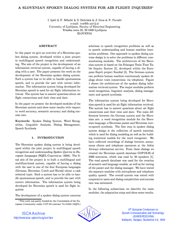 A Slovenian Spoken Dialog System for Air Flight Inquiries
