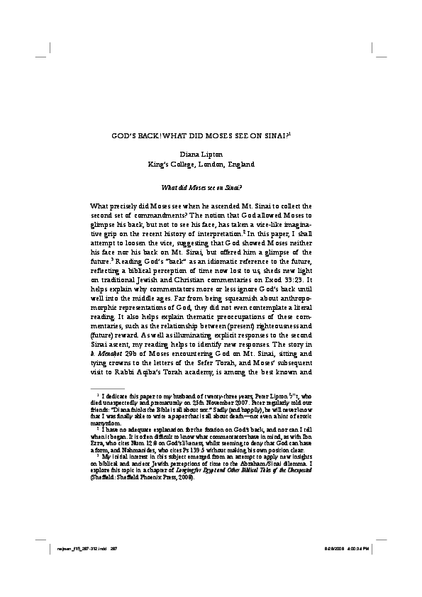 (PDF) God's Back! What did Moses see on Sinai? Diana Lipton