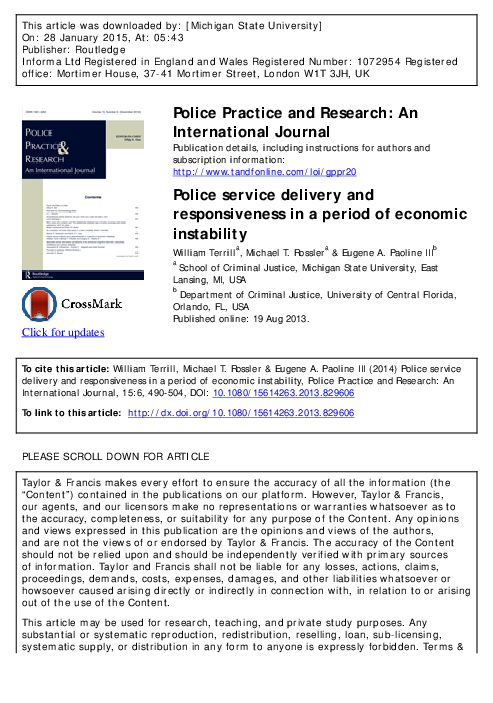 (PDF) Police Service Delivery and Responsiveness in a Period of ...