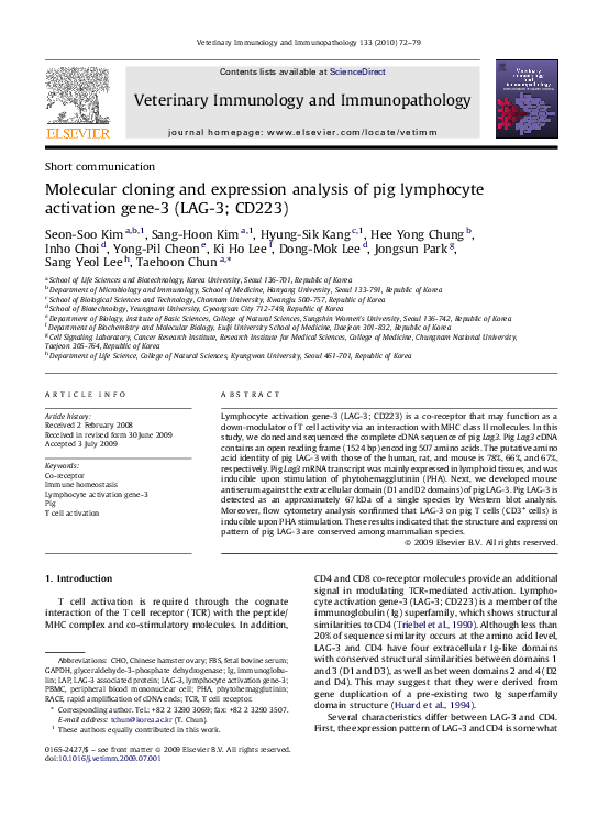 (PDF) Molecular cloning and expression analysis of pig lymphocyte ...