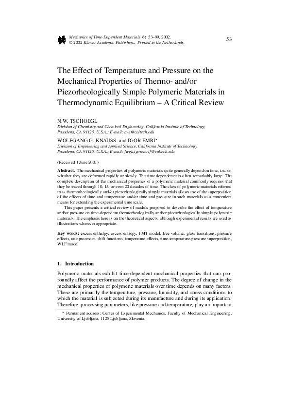 (PDF) The Effect of Temperature and Pressure on the Mechanical ...