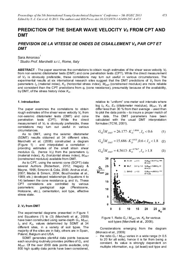 (PDF) PREDICTION OF THE SHEAR WAVE VELOCITY VS FROM CPT AND DMT