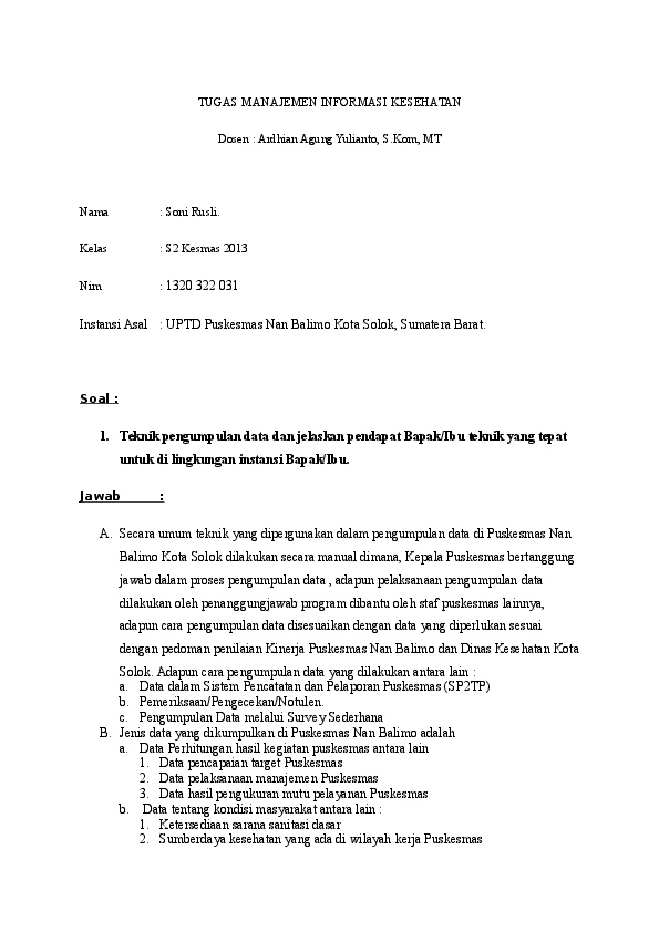 Doc Tugas Manajemen Informasi Kesehatan Sony Rusli Academia Edu