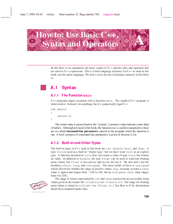 (PDF) A How to: Use Basic C++, Syntax and Operators A.1 Syntax A.1.2 ...