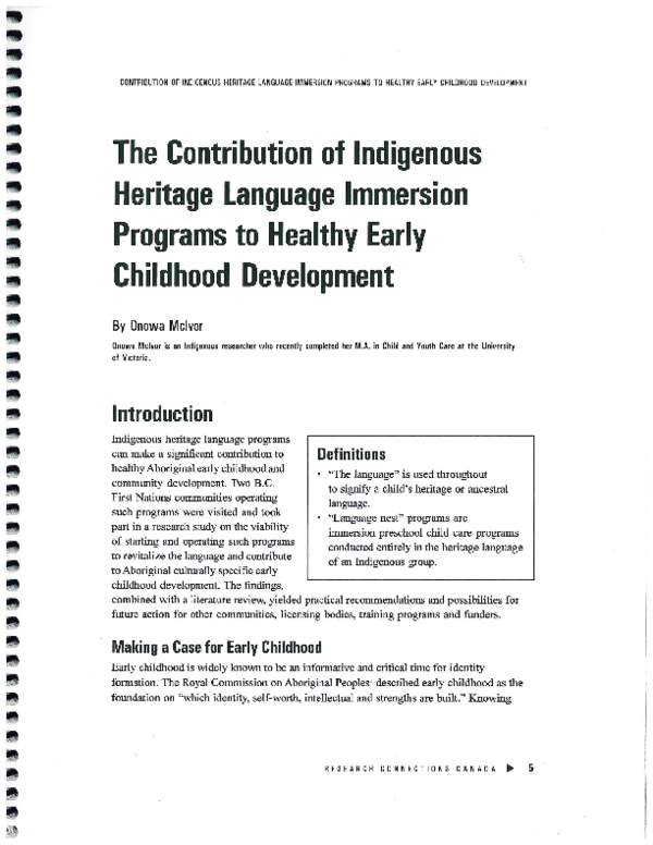 (PDF) The contribution of Indigenous heritage language immersion ...