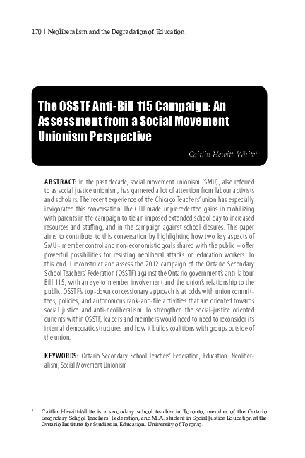 (PDF) The OSSTF Anti-Bill 115 Campaign: An Assessment from a Social ...