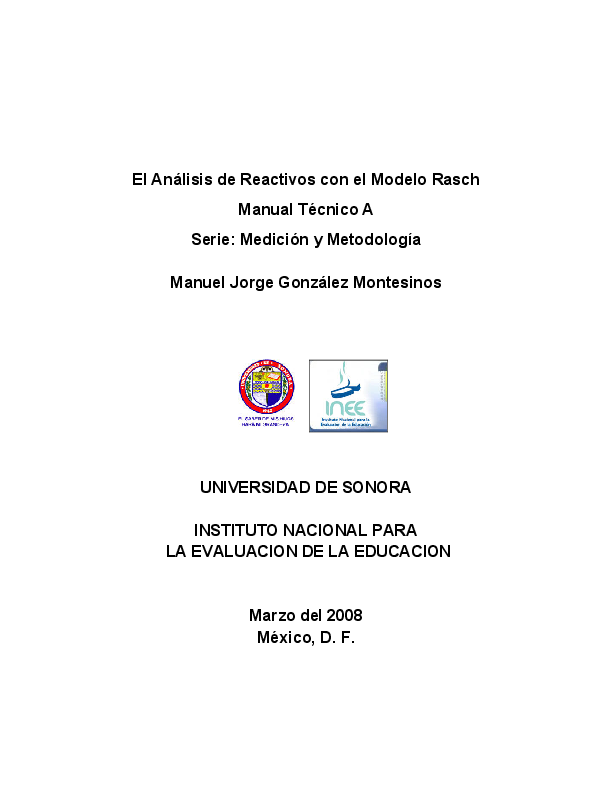 (PDF) Análisis de Reactivos Modelo Rasch,M. G Gonzalez Montesinossub