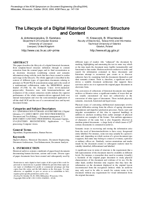 (PDF) The lifecycle of a digital historical document structure and