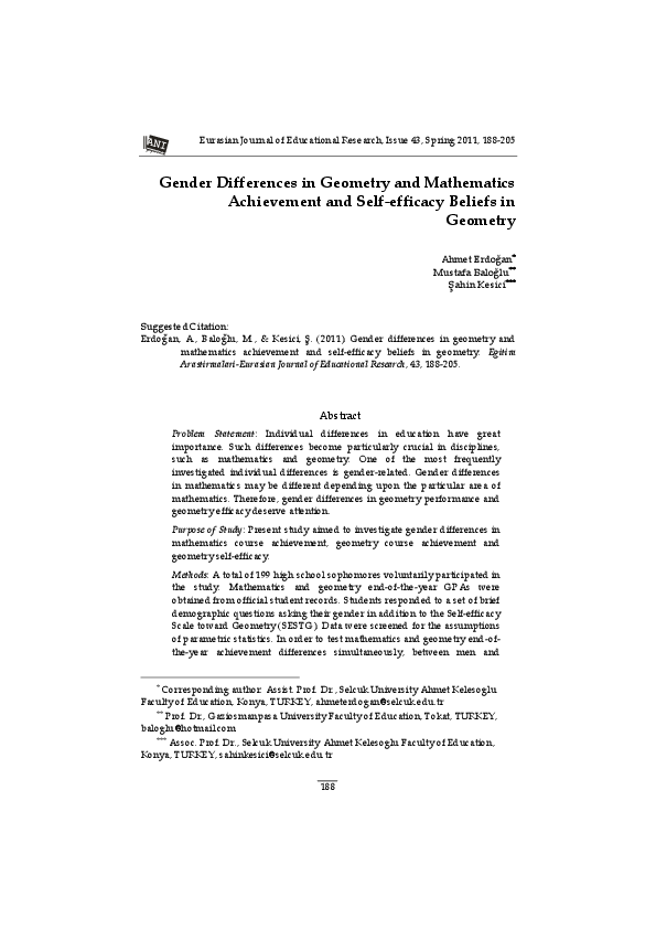 (PDF) Gender Differences in Geometry and Mathematics Achievement and ...