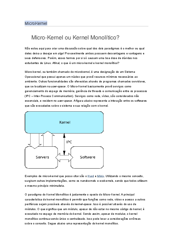 (DOC) Micro-Kernel ou Kernel Monolítico