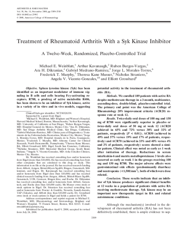 (PDF) Treatment of rheumatoid arthritis with a syk kinase inhibitor: A ...