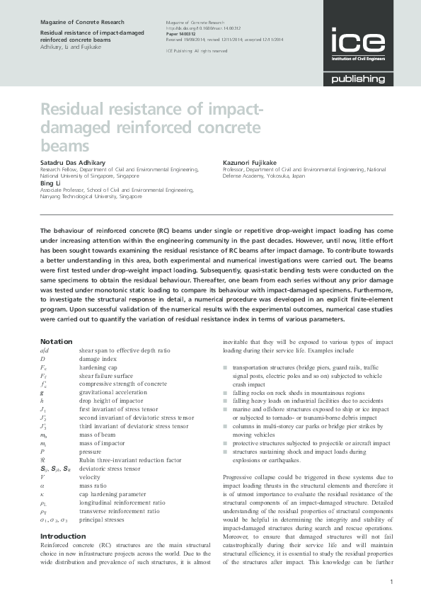 (PDF) Residual resistance of impact damaged reinforced concrete beams