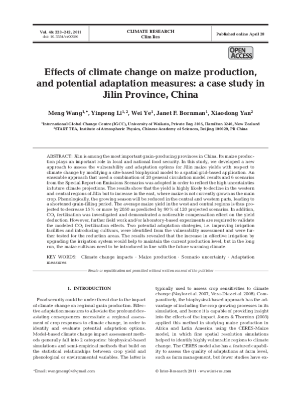 (PDF) Effects of climate change on maize production,and potential ...