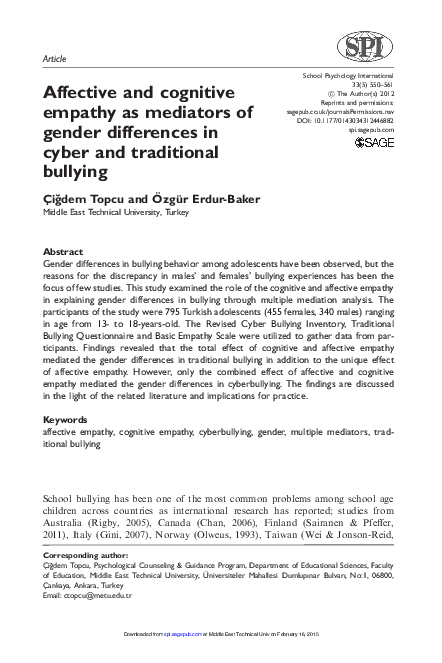 (PDF) Affective and cognitive empathy as mediators of gender ...