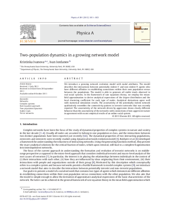 (PDF) Two-population dynamics in a growing network model