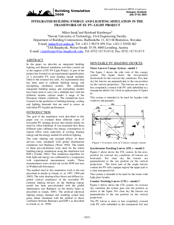 (PDF) INTEGRATED BUILDING ENERGY AND LIGHTING SIMULATION IN THE ...