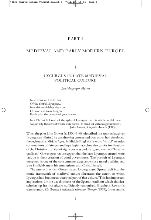 Lycurgus in Late Medieval Political Culture