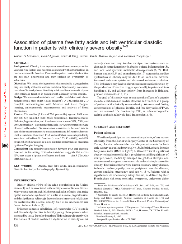 (PDF) Association of plasma free fatty acids and left ventricular ...