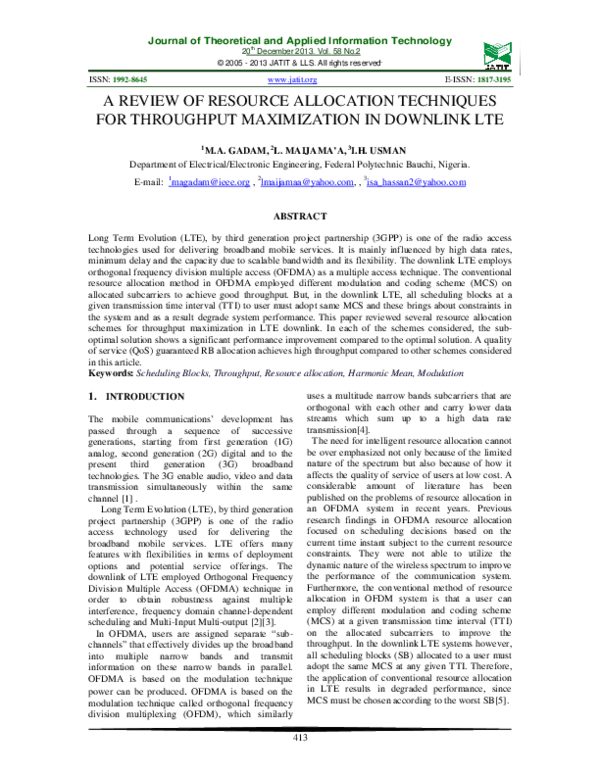 (PDF) Review of resource allocation techniques in downlink LTE