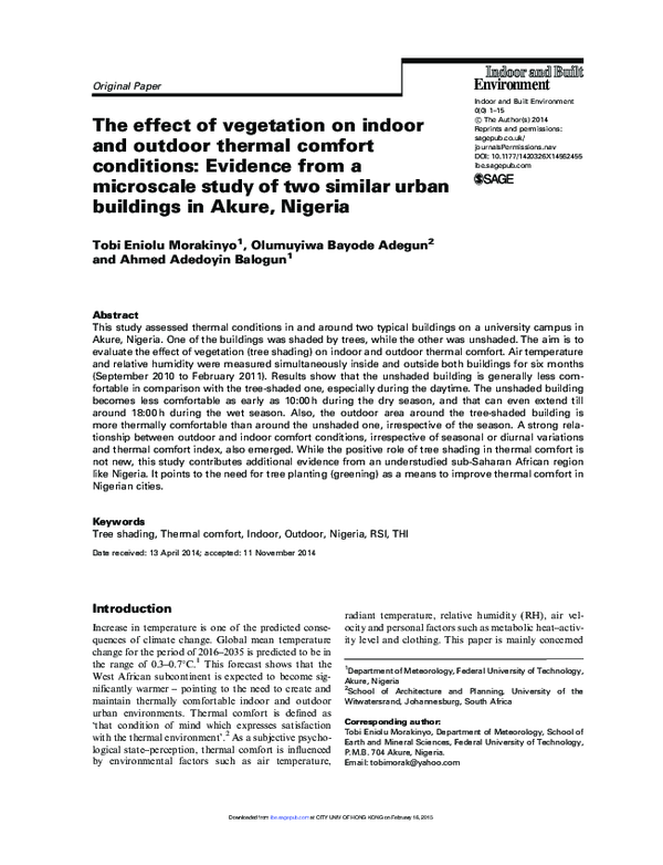 (PDF) The effect of vegetation on indoor and outdoor thermal comfort ...