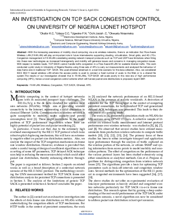 (PDF) AN INVESTIGATION ON TCP SACK CONGESTION CONTROL ON UNIVERSITY OF ...
